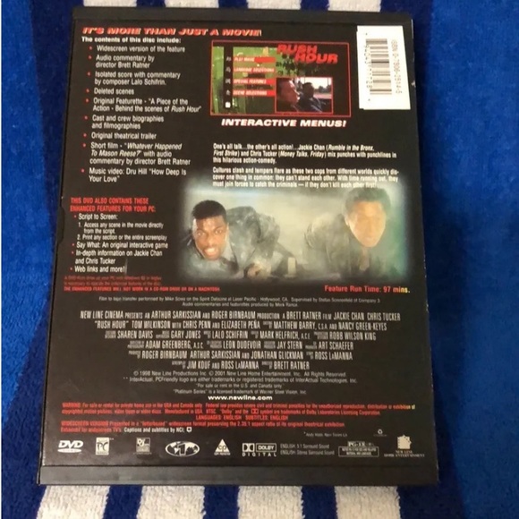 Rush Hour Jackie Chan Chris Tucker DVD Brett Ratner (DIR) 1998 Snap Case - Picture 2 of 3